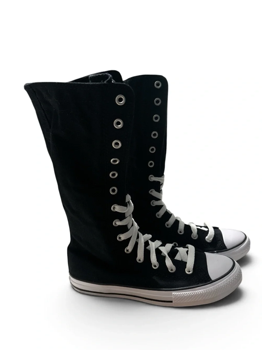 Converse All Star Black High-Top Canvas Knee Boots with White Trim Size 3
